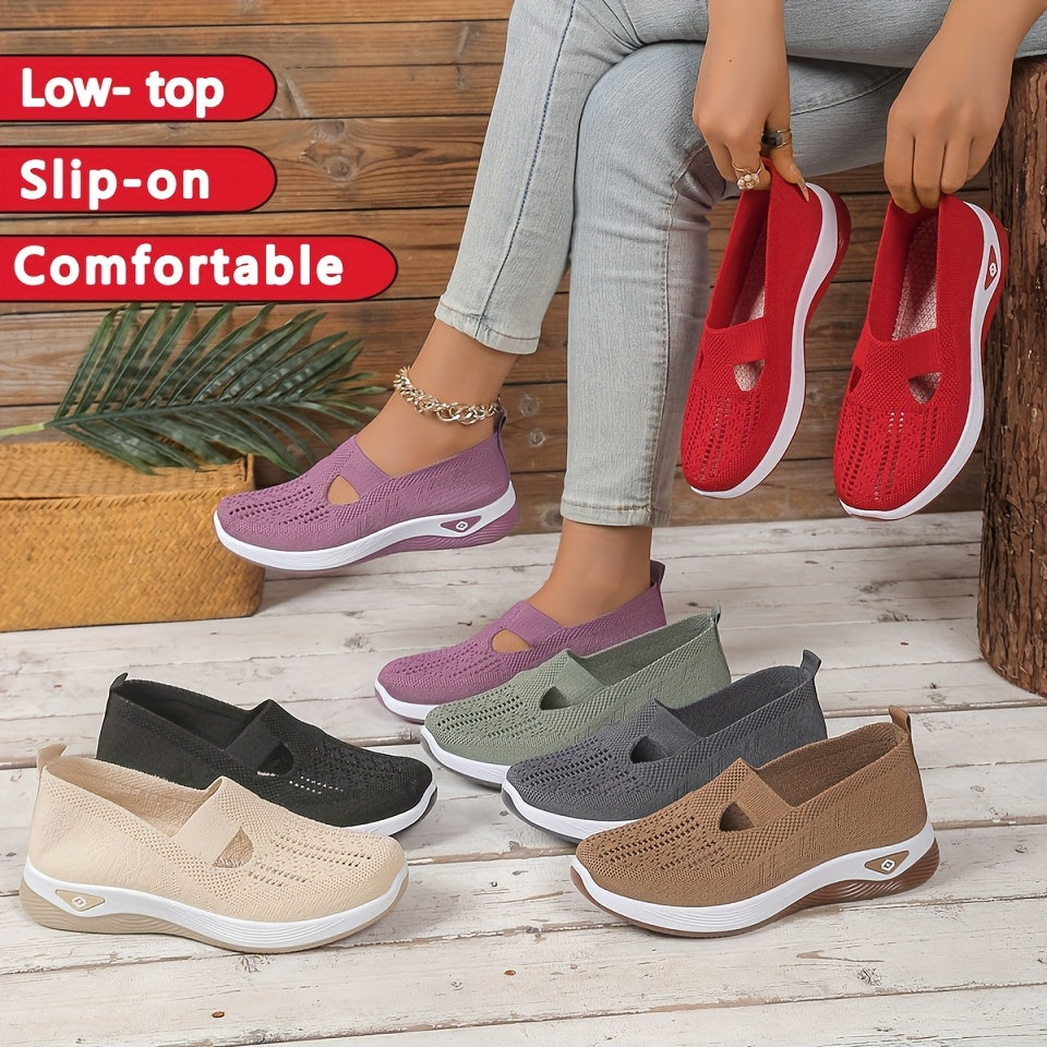 Женские дышащие вязаные плоские туфли casual лоферы с мягкой подошвой