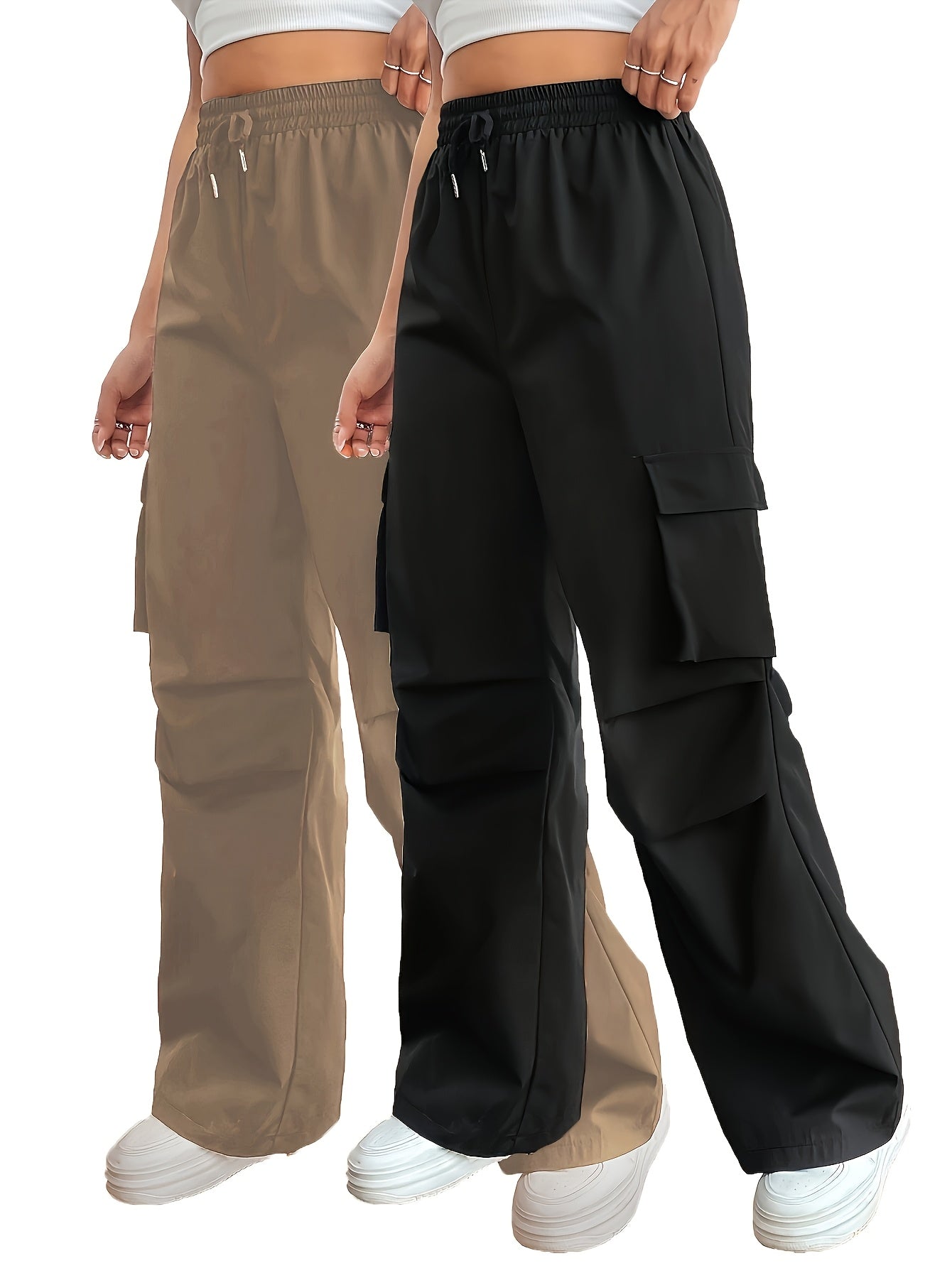 Plus Size Women's Cargo Pants with Elastic Waist and Pockets All-Season Trousers