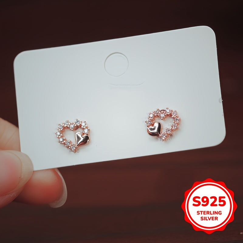 Women Heart-Shaped Silver Earrings with Synthetic Zirconia Jewelry Gift