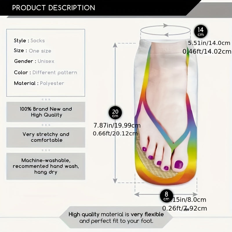 Erkaklar va ayollar uchun g'alati flip-flop paypoqlari, ideal partiya sovg'alari. Sirpanmaydigan, hid chiqarmaydigan va teri so'raydigan, ochiq havoda sport uchun mukammal. E'tiborni tortadigan va qulay, eng yaxshi do'stlar uchun ajoyib.