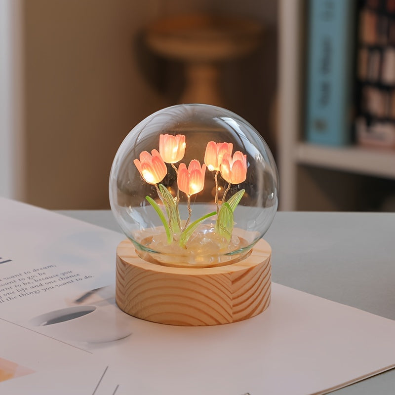 Modern Handmade Glass Tulip Night Light with Switch Control for Bedroom Decor