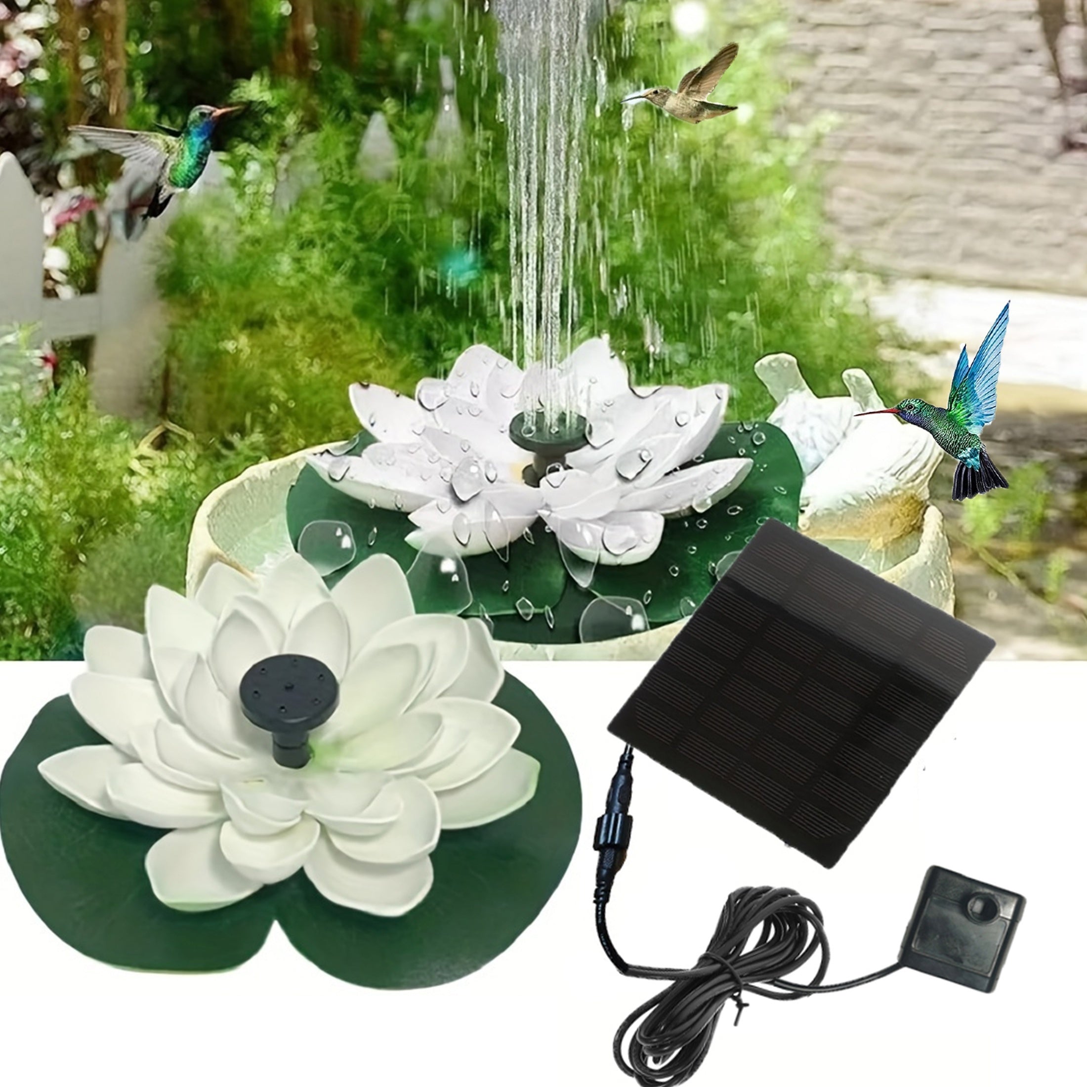 2.5W Solar Fountain Pump Floating Lotus Design for Ponds and Bird Baths