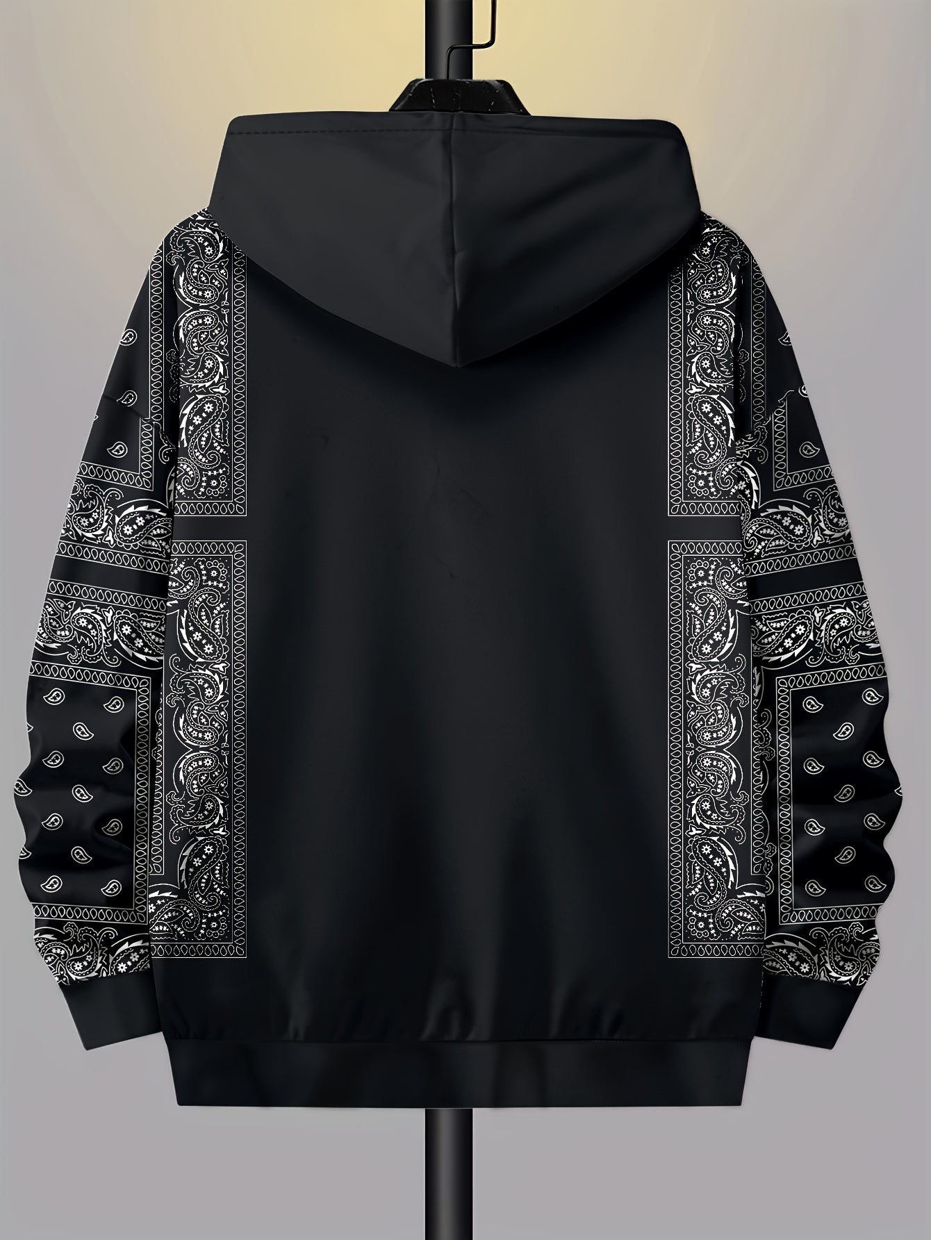 Plus Size Men's Hooded Casual Jacket Polyester Knit Fabric Printed Pattern Regular Fit