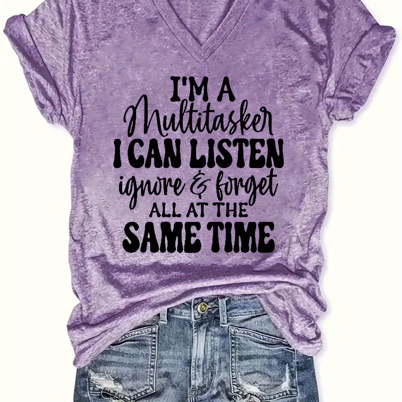 Women's Purple V-Neck Short Sleeve T-Shirt Casual Summer Soft Lightweight