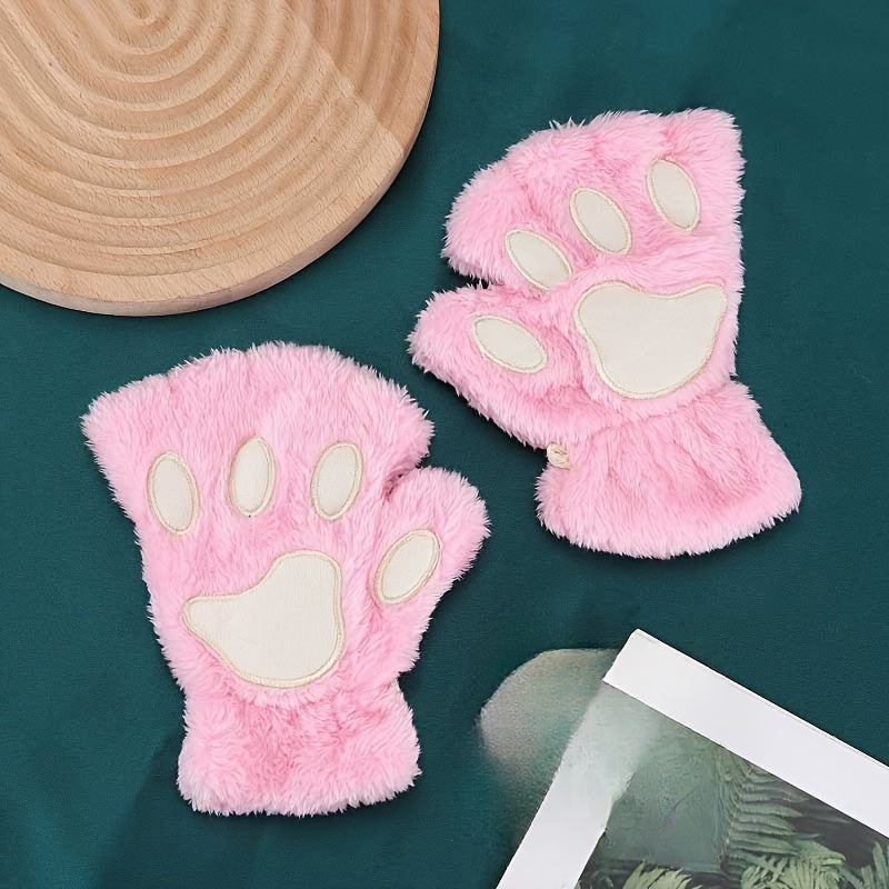 Cartoon Cat Paw Gloves Half-Finger Plush Warm Fashion for Parties