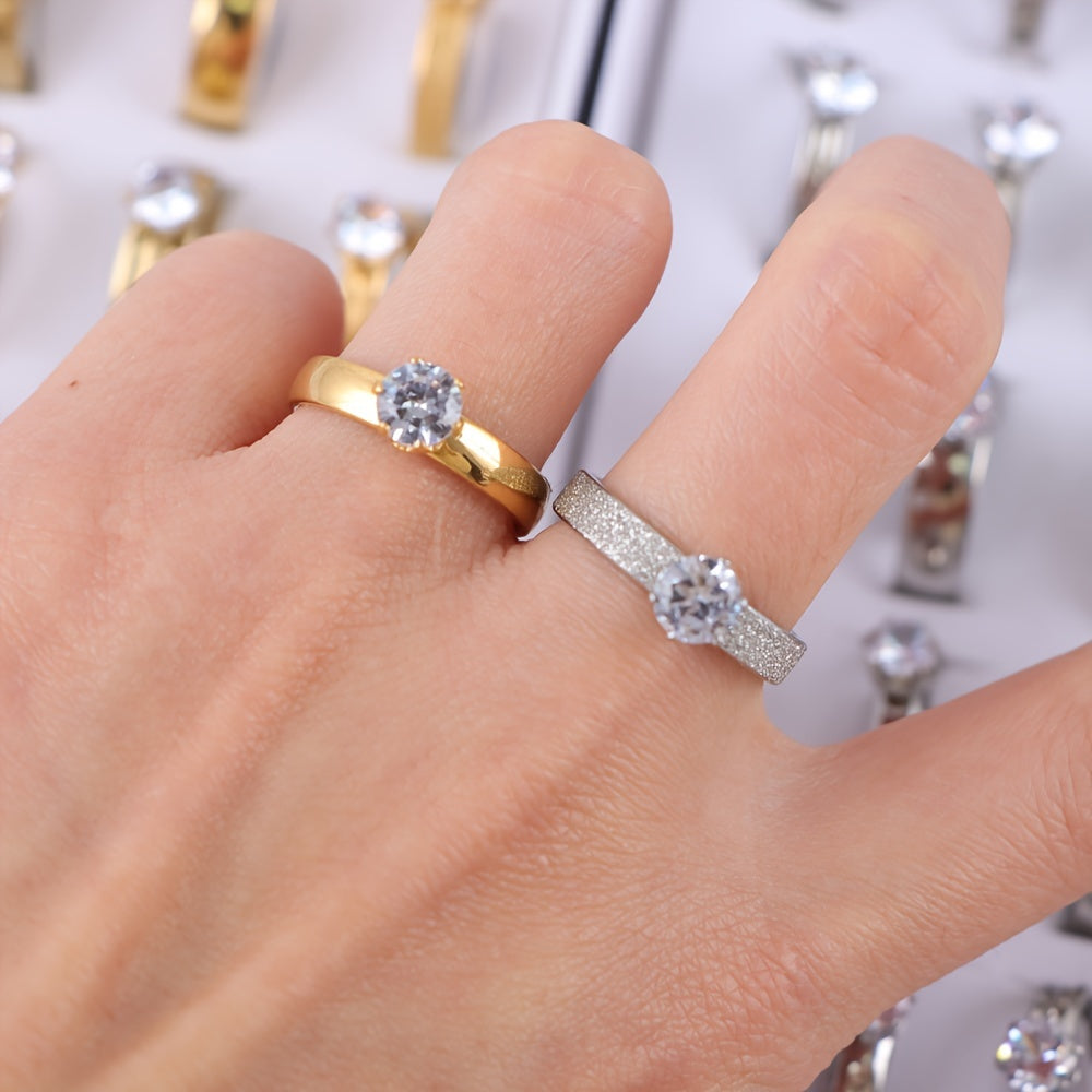 10pcs Women's Rhinestone Stainless Steel Rings Men Wedding Jewelry Accessories