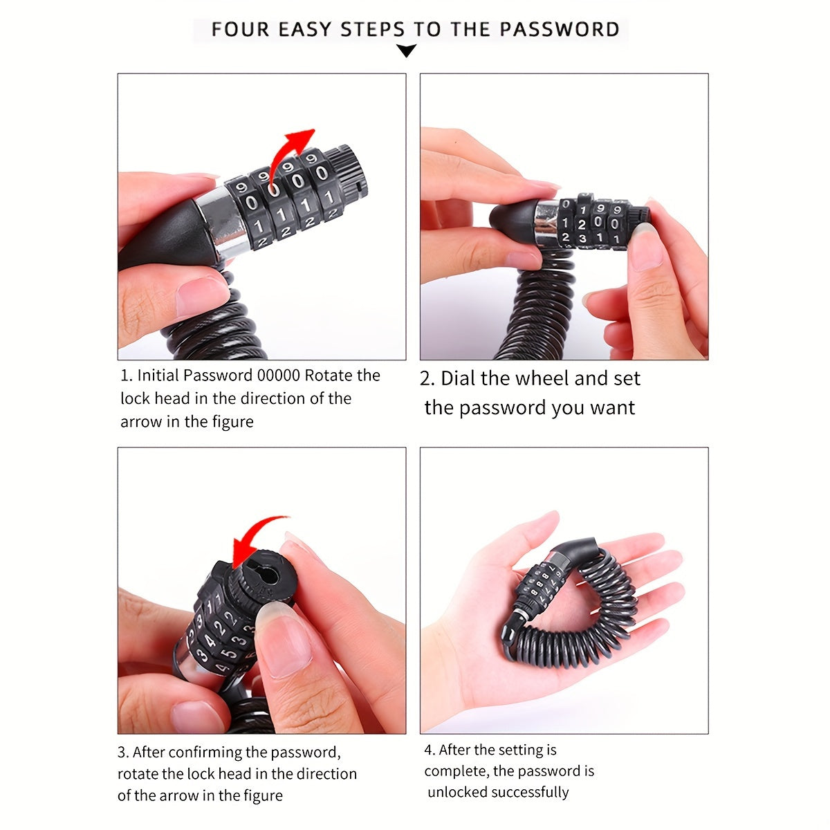 Motorcycle Helmet Lock Cable Steel Security Chain Black Coiled