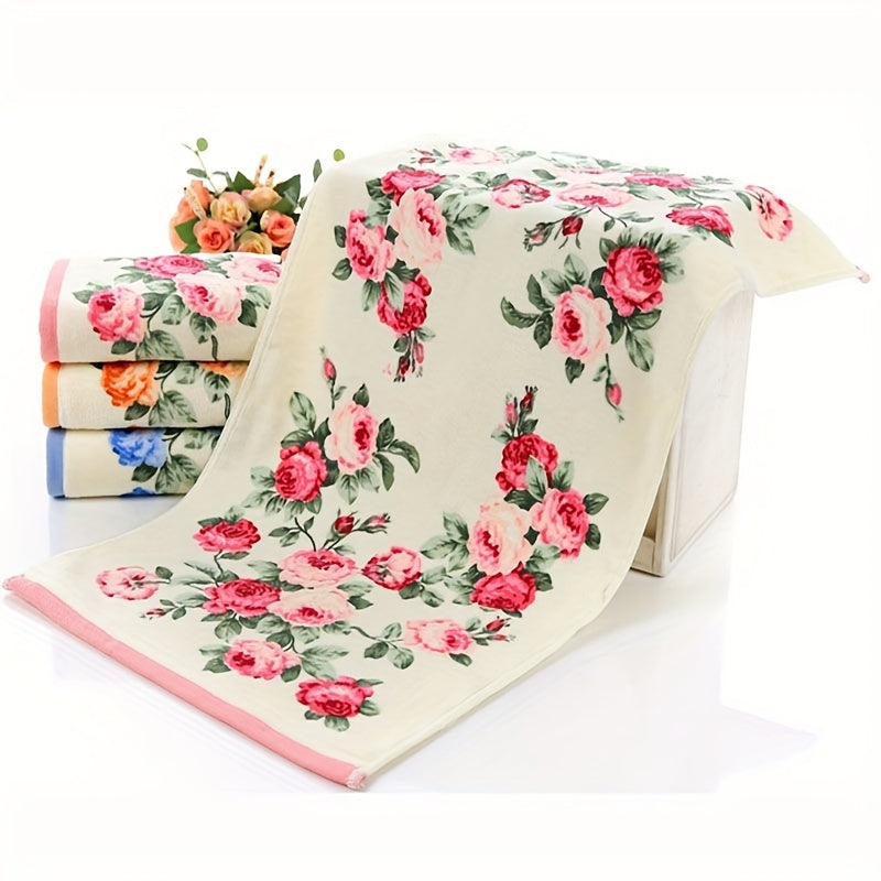 Cotton Flower Pattern Bath Towel Quick-Dry Hand and Bath Towel for Home Bathroom
