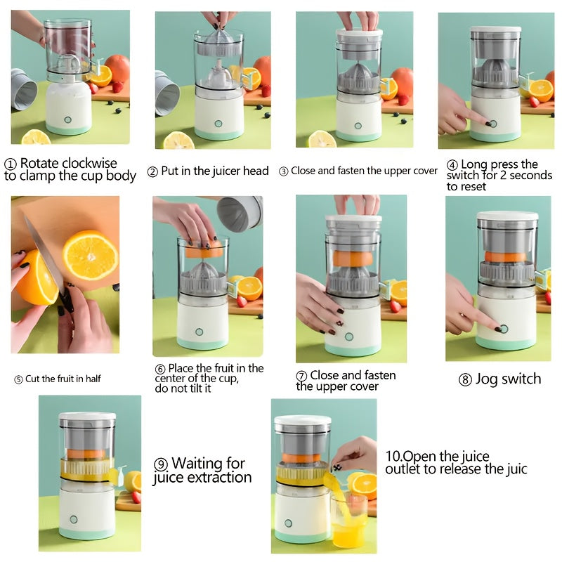 Portable Electric Citrus Juicer Stainless Steel Blades Light Green