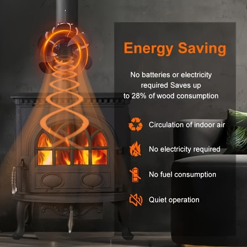 Enhanced Chimney-Mounted Wood Stove Fan for Better Heat Distribution, 6 Quiet Blades