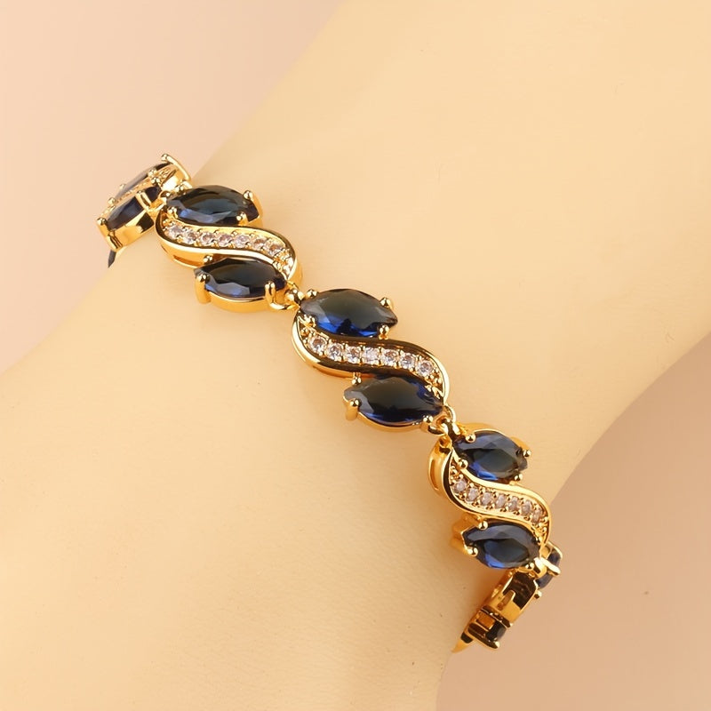 Zarif ayollar bilaguzugi, hashamatli kubik zirkon zanjir bilan - to'ylar va partiyalar uchun ideal, zamonaviy mis zargarlik tanlovi.