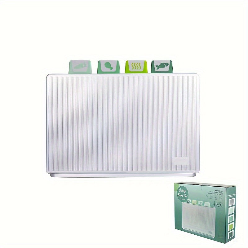 Set of 4 Square Plastic Cutting Boards with Non-Slip Base and Storage Rack