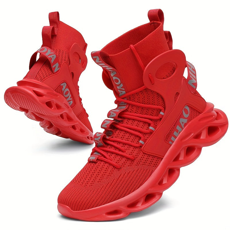 Men's Knitted High-Top Sneakers for Running Tennis and Gym Spring Summer