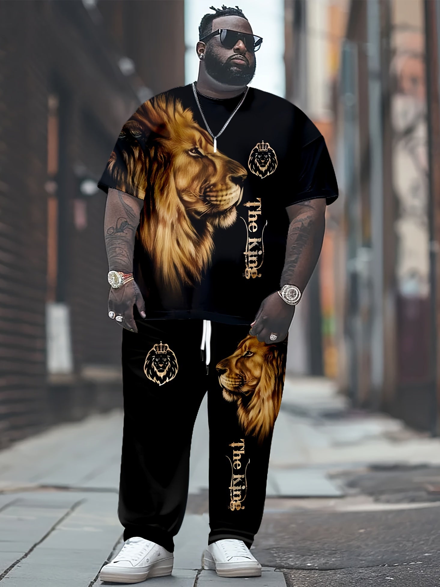 Big & Tall Men's Athletic Wear Set Short-Sleeve T-Shirt and Long Pants Summer Fall Polyester