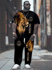 Big & Tall Men's Athletic Wear Set Short-Sleeve T-Shirt and Long Pants Summer Fall Polyester