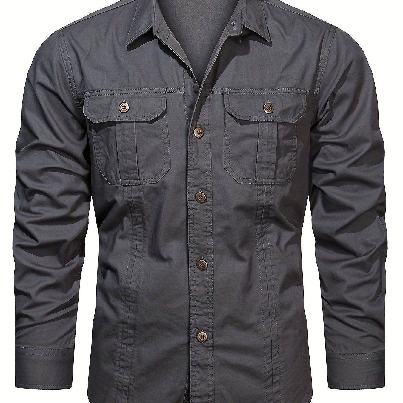 Men's Casual Long Sleeve Shirt Woven Cotton Solid Color Spring Summer Loose Fit Street Style