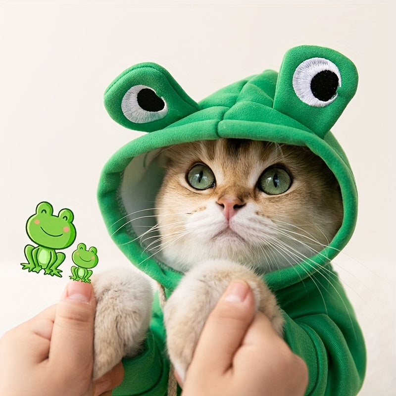 Cute Frog-Themed Pet Hoodie for Small Cats All-Season Knit Fabric