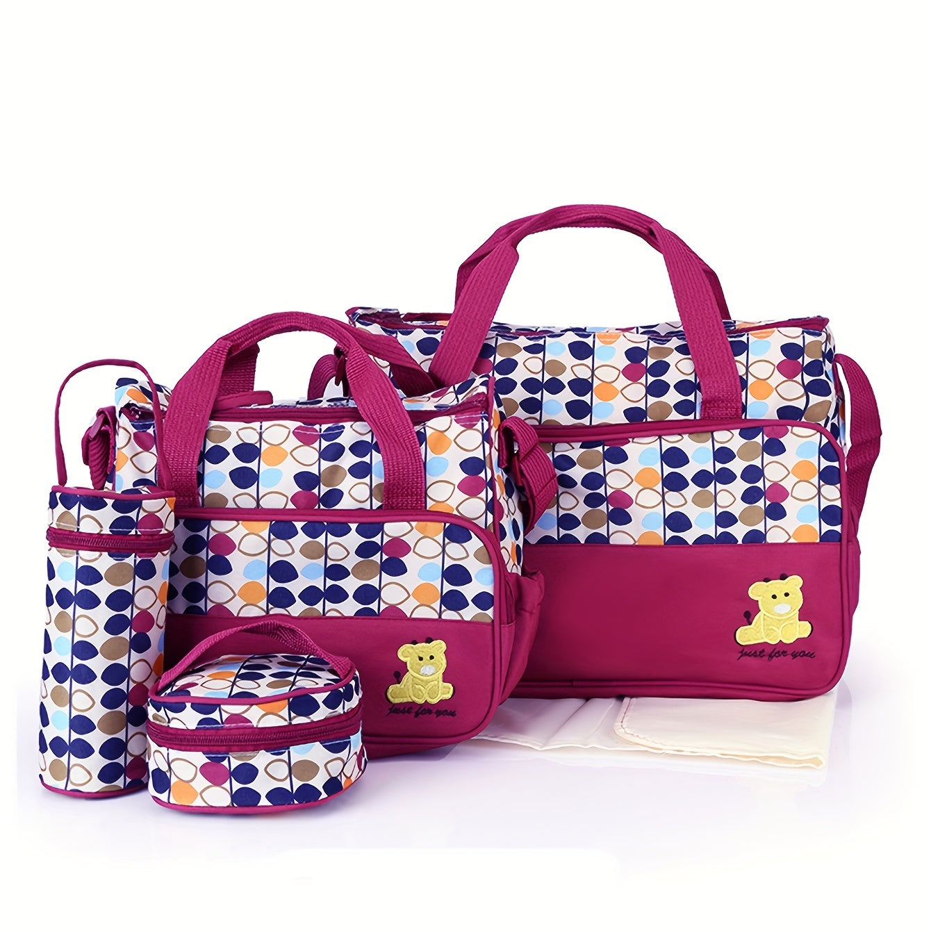 Set of Five Diaper Bags for Moms Large Capacity Shoulder Crossbody Printed Bear