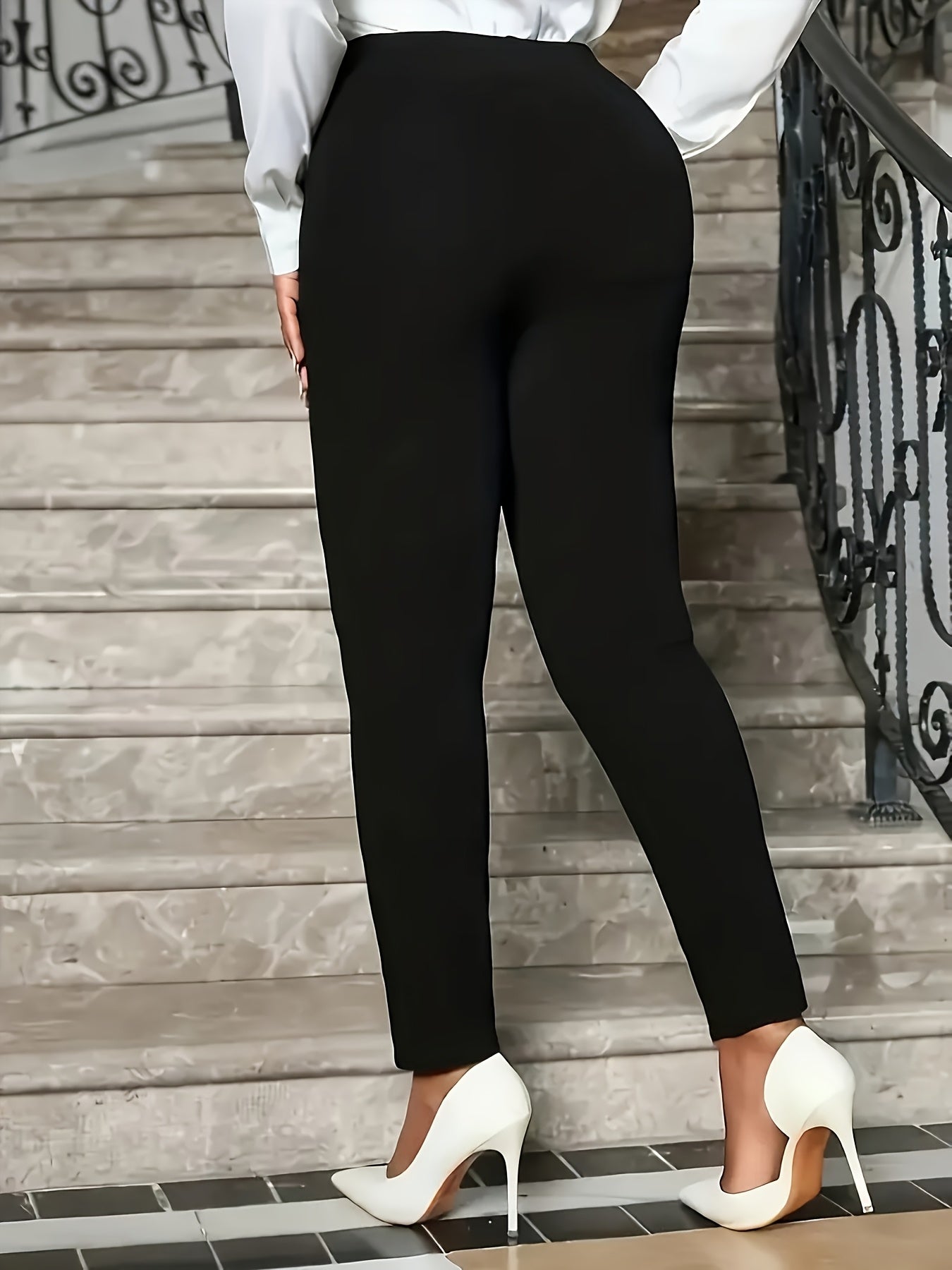 Women's Plus Size Black Pearl Embellished Side Slit Capri Pants