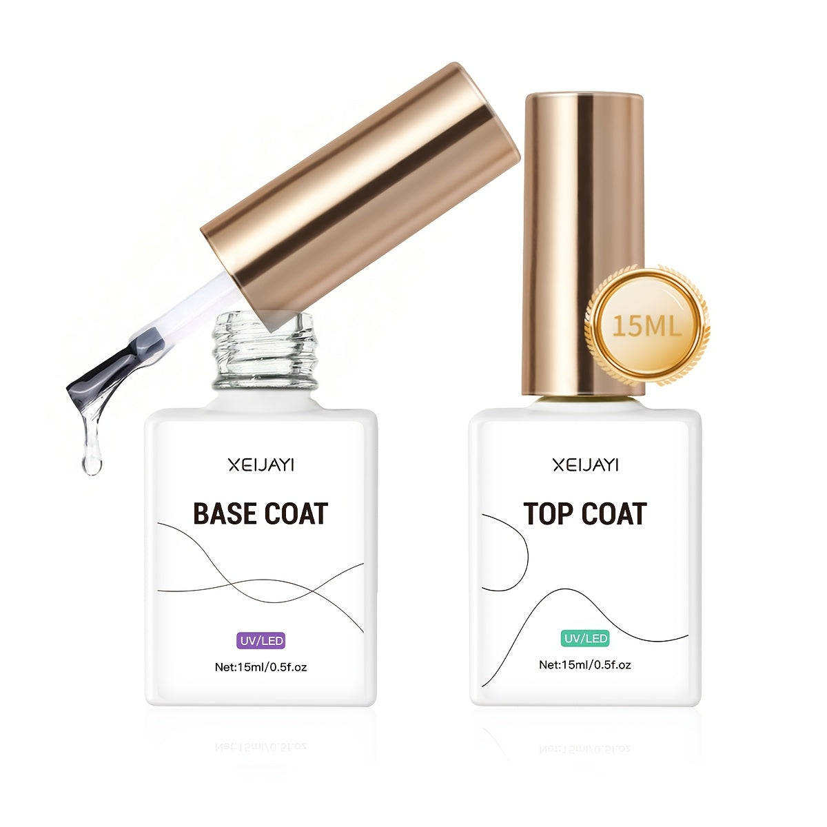 15ml Gel Nail Polish Set with Base and Top Coat UV LED Curable Unscented