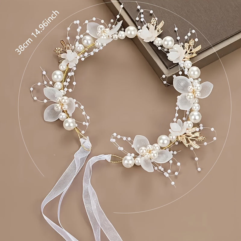 Faux Pearl Mesh Hairband for Bridal Wedding Headpiece Elegant Hair Accessories