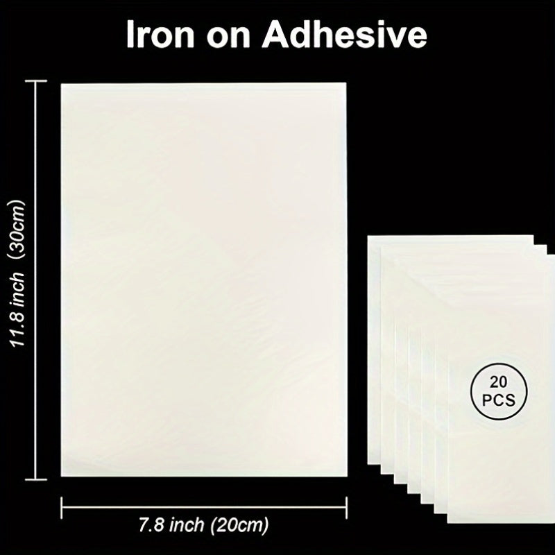 20 Pieces Iron-On Adhesive Sheets A4 Size Fabric Glue for Sewing and Heat Bonding