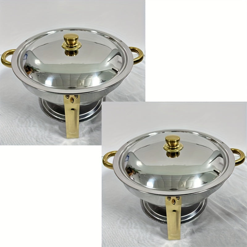 Set of Two Golden Stainless Steel Chafing Dishes with Lids for Catering and Events