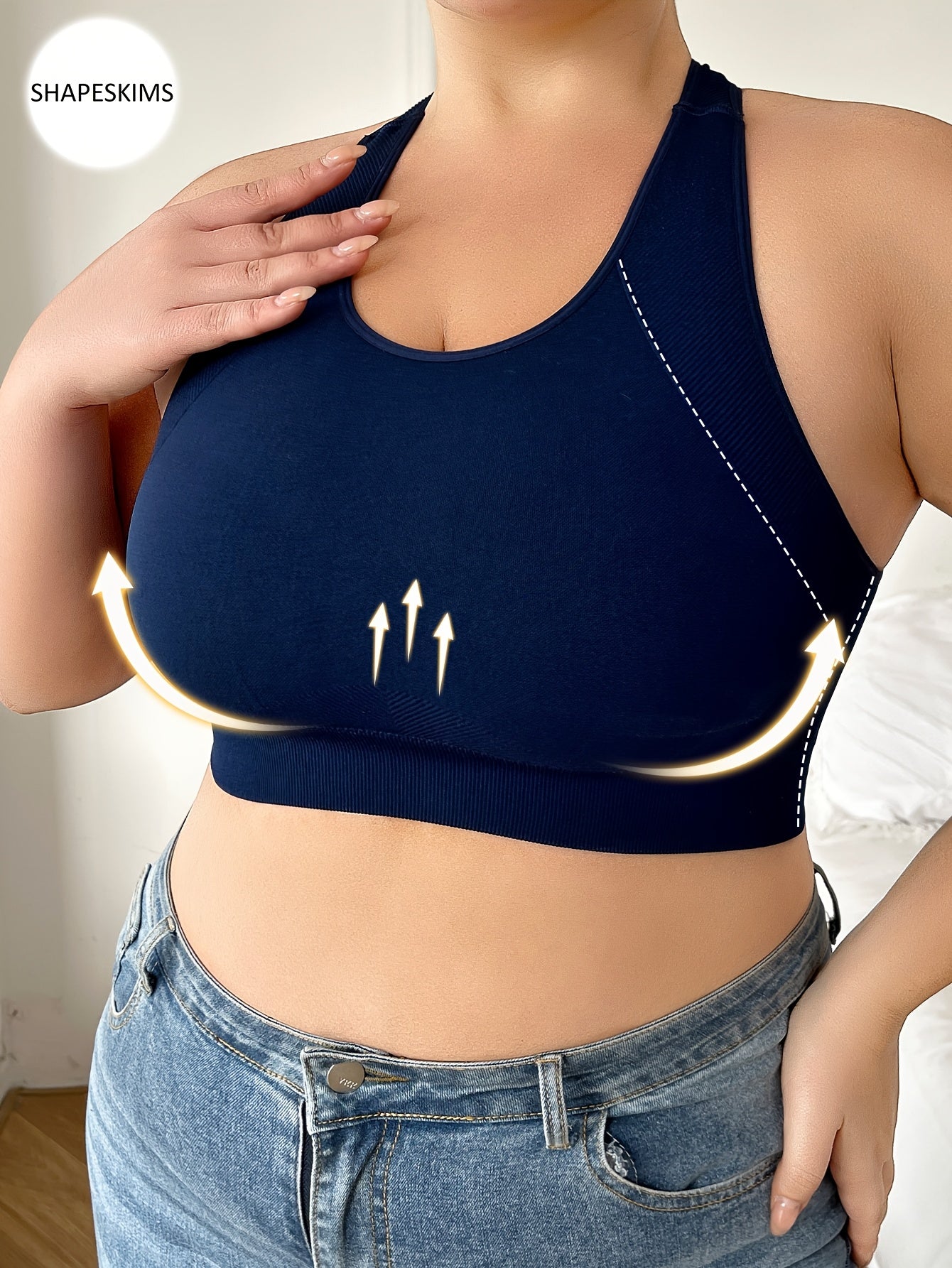 Бюстгальтер спортивный для женщин больших размеров безшовный дышащий с поддержкой осанки Navy Blue