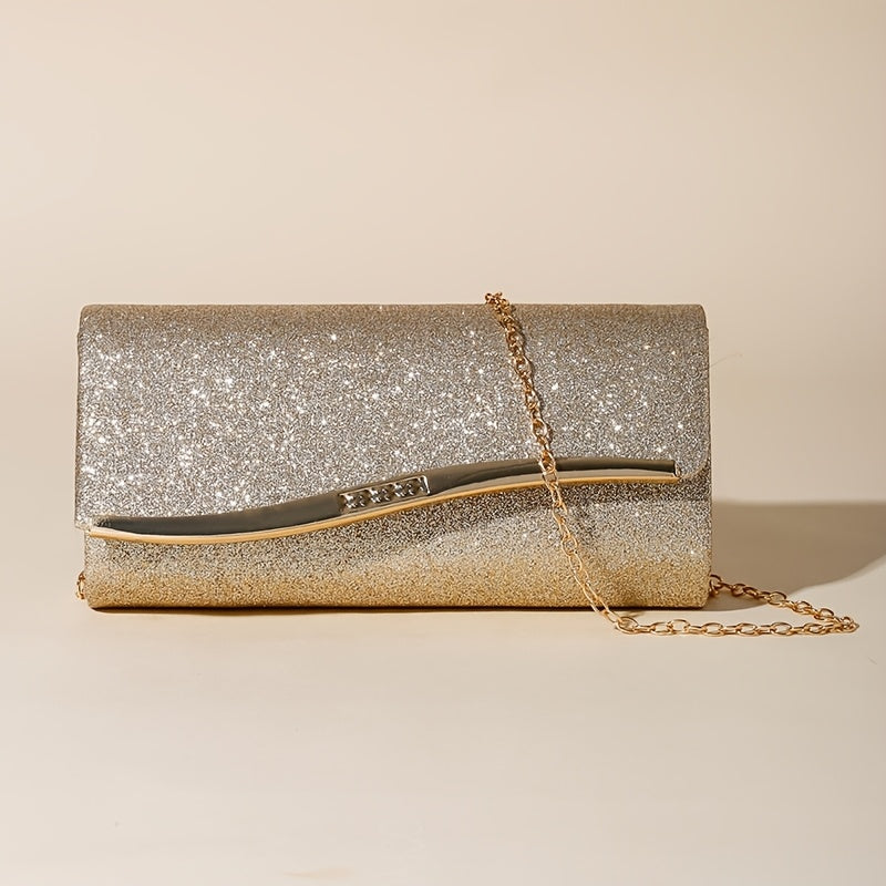 Черный блестящий вечерний клатч с цепочным ремешком для официальных мероприятий