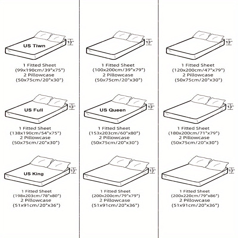 3-Piece Fitted Sheet Set with Pillowcases Polyester Bedding Soft Skin-Friendly