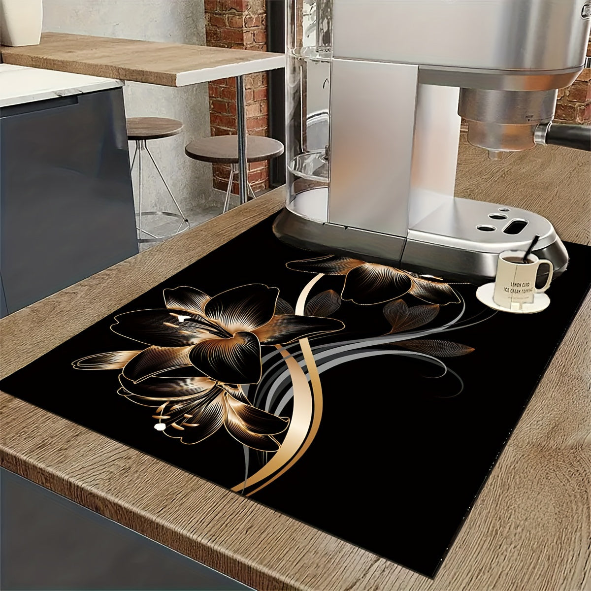 Floral Print Kitchen Dish Drying Mat Non-Slip Rubber Backing 1 Piece