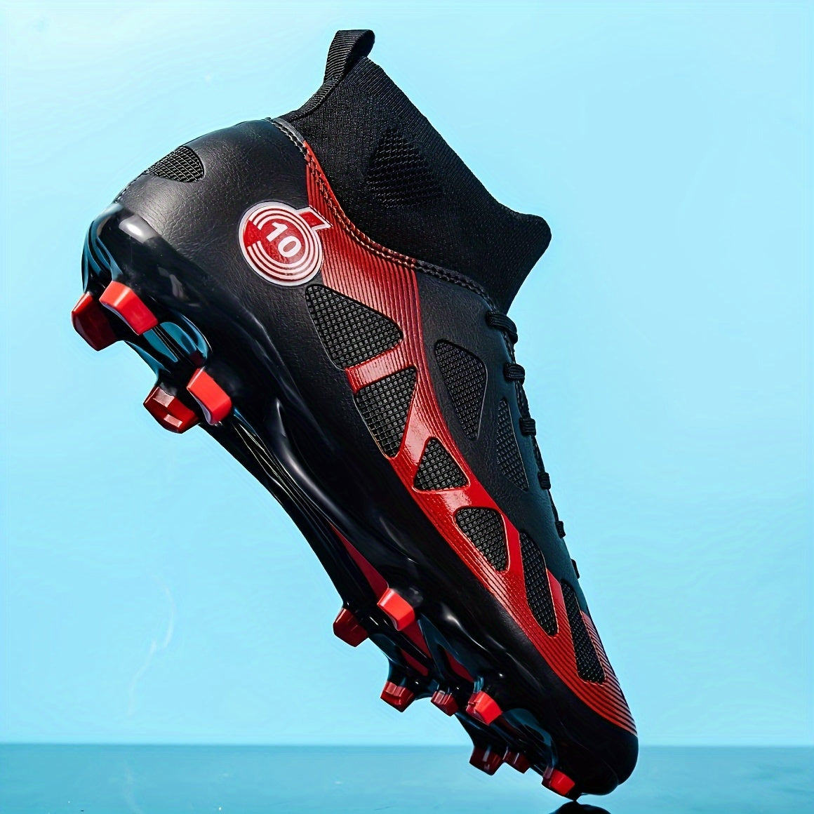 Men's White and Teal High-Top Soccer Cleats with Long Studs for Outdoor Training and Matches