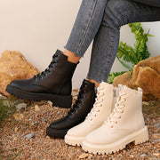 Women's Fleece-Lined Casual Short Boots Autumn Winter Warm Solid Color