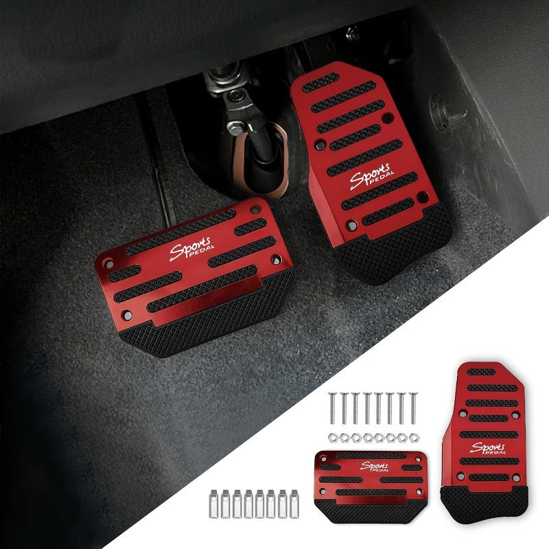 2pcs Red Alloy Car Pedal Pads Set for Brake Gas Clutch Non-Slip Rubber