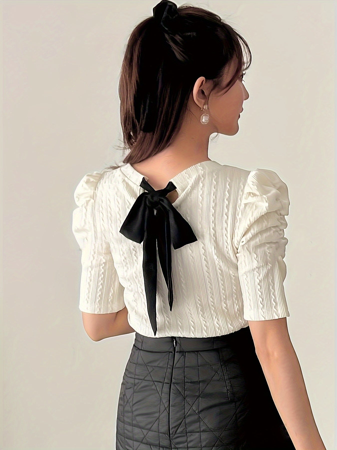 Women's Striped Ruffle Sleeve T-Shirt Polyester Crew Neck Spring Summer Autumn