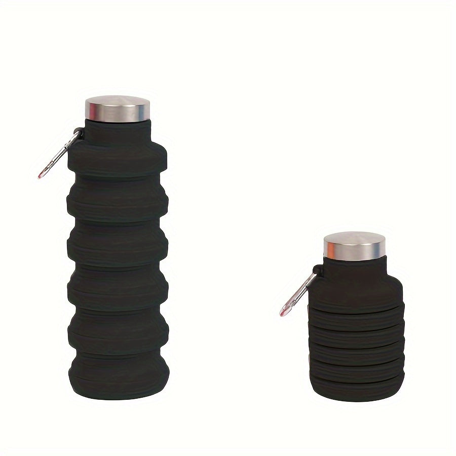Foldable Water Bottle 500ml BPA-Free Leak-Proof Stainless Steel Lid Portable Carabiner for Travel