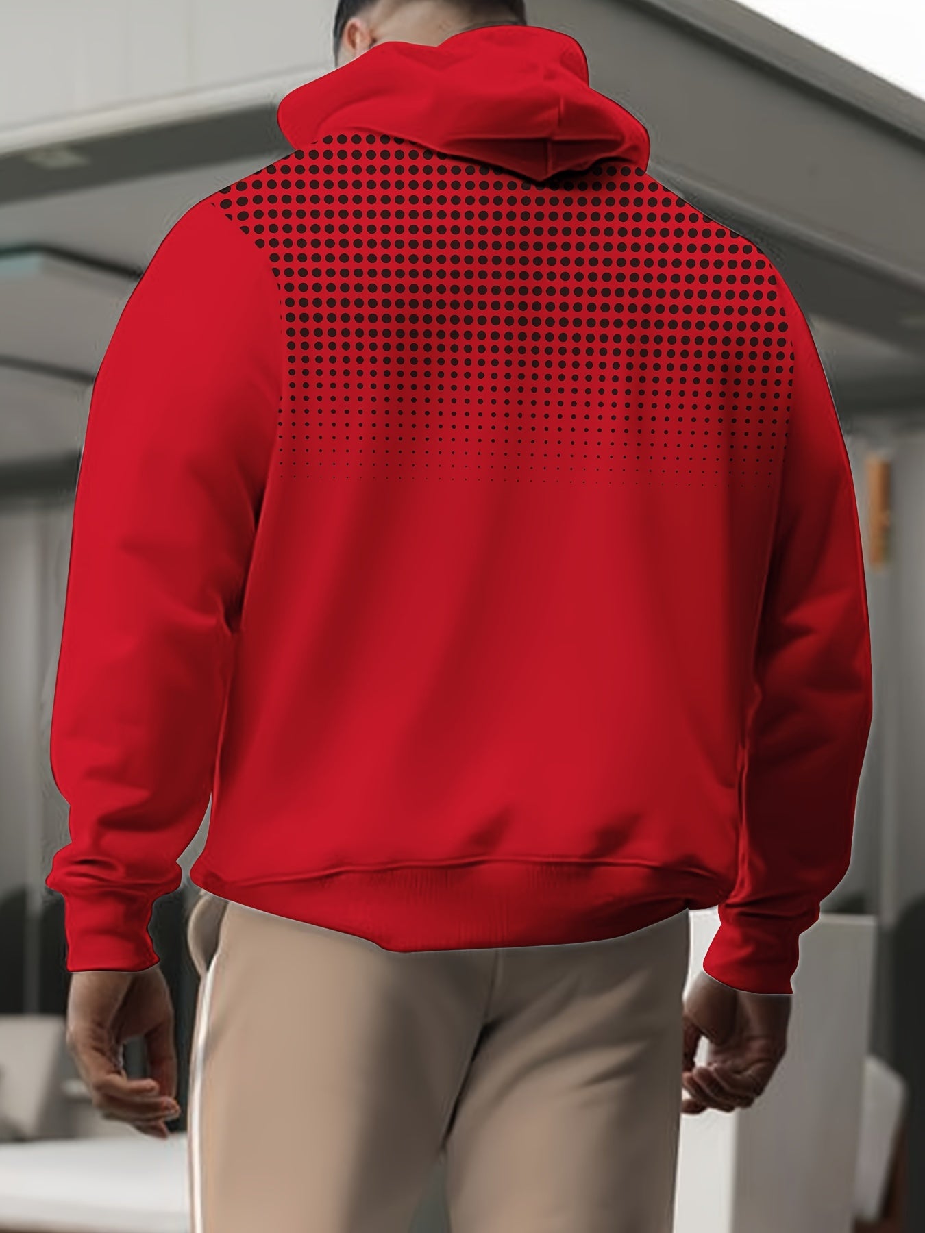 Plus Size Men's Casual Zip-Up Hoodie with 3D Polka Dot Print and Pockets