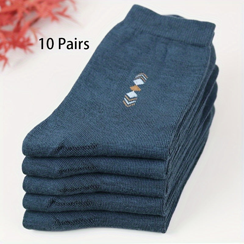 Calcetines de negocios para hombre, 10 pares, hasta la mitad de la pantorrilla, patrón geométrico, poliéster y spandex, duraderos