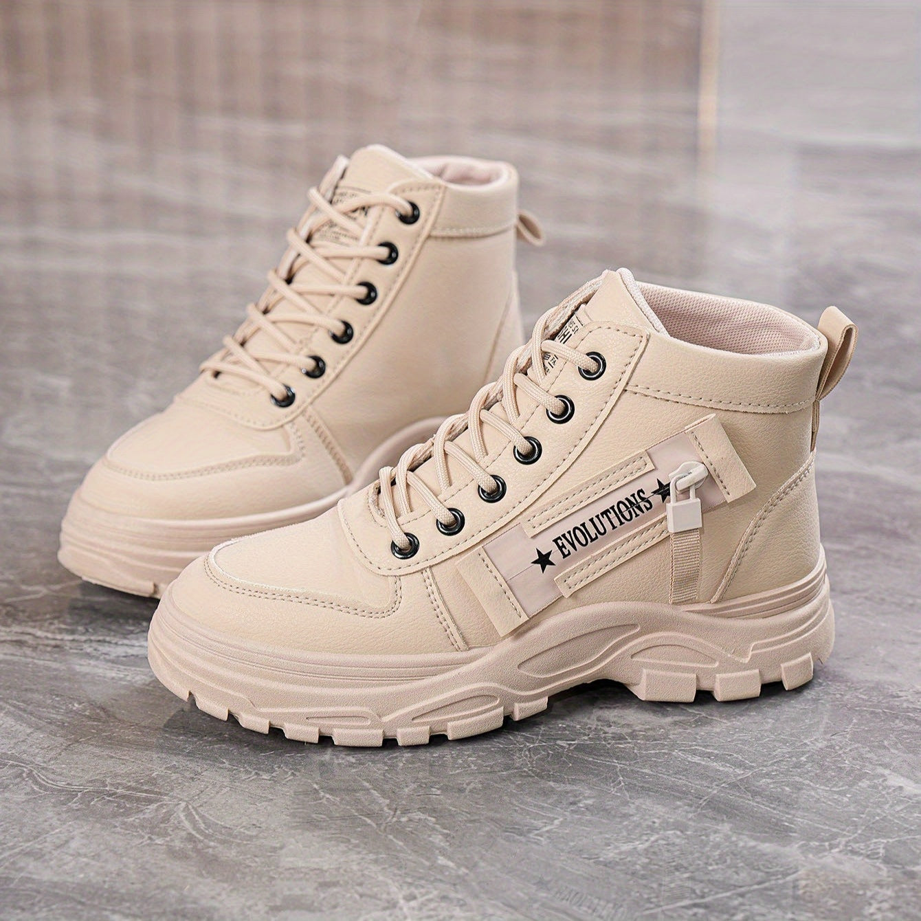 Women's High-Top Boots Leather Casual Shoes for Spring and Autumn
