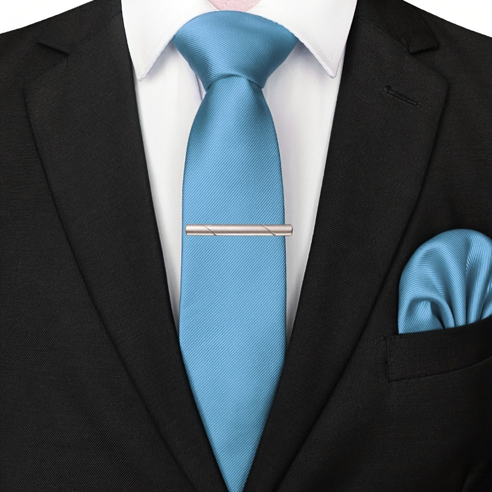 Men's Wedding Ties Set with Tie Clips and Handkerchief for Formal Events