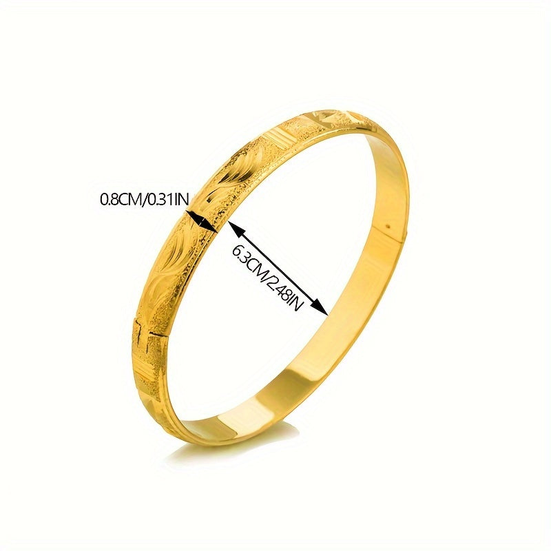 Gold-Plated Copper Bangle Bracelet for Women Elegant Carved Design Daily Wear Wedding Jewelry