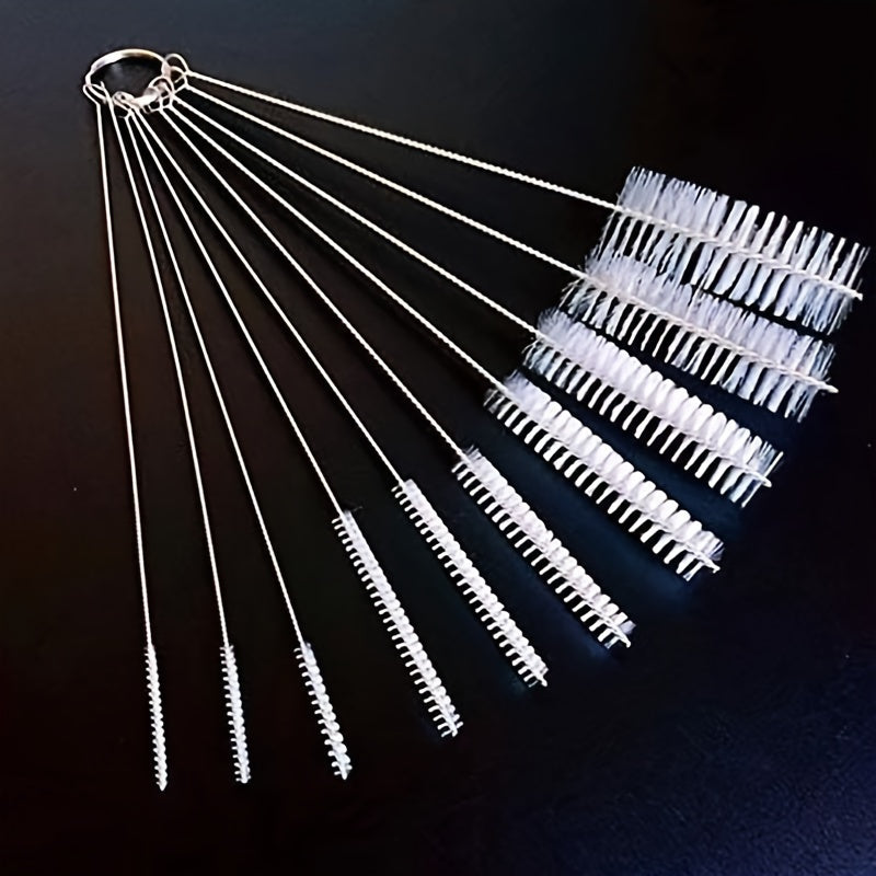 10 Stainless Steel Handle Soft Bristle Straw Cleaning Brushes for Teapots Cups and Test Tubes