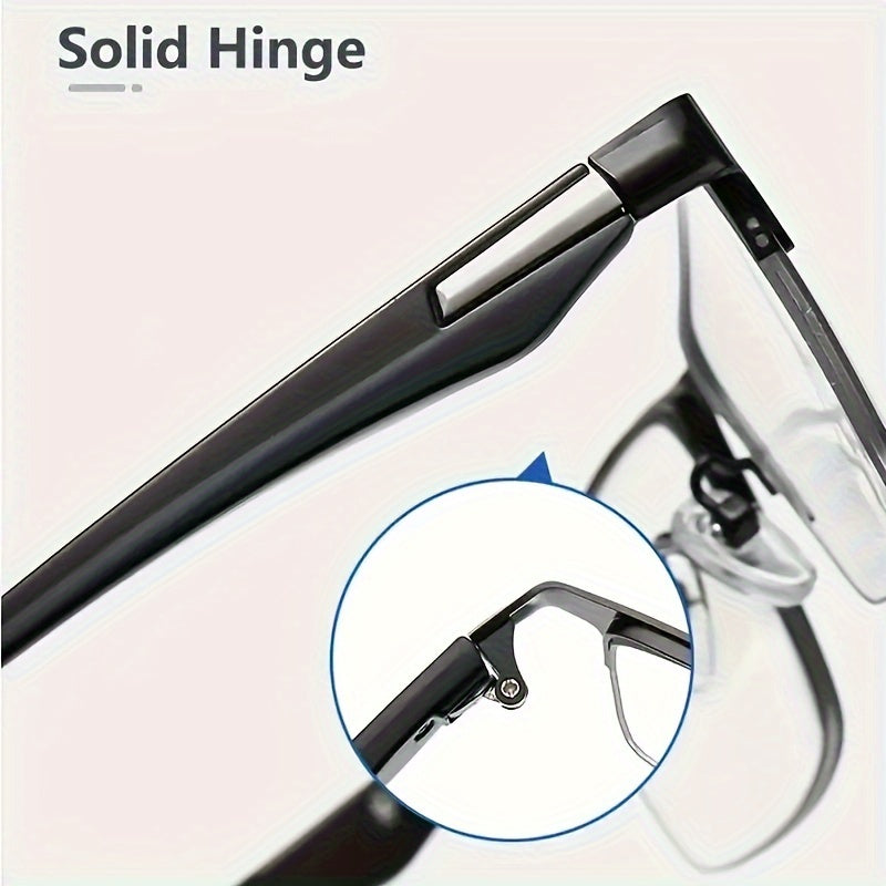 Unisex Semi-Rimless Rectangular Reading Glasses Resin Photochromic Multifocal Blue Light Protection