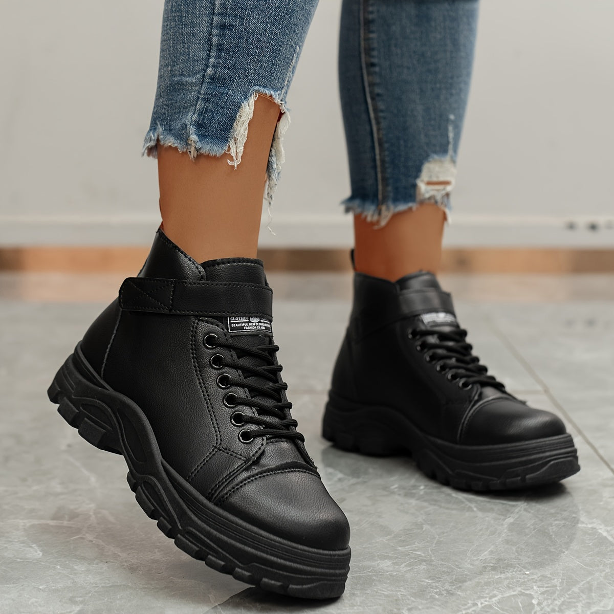 Women's Plush-Lined Winter Ankle Boots with Rubber Sole and Adjustable Straps