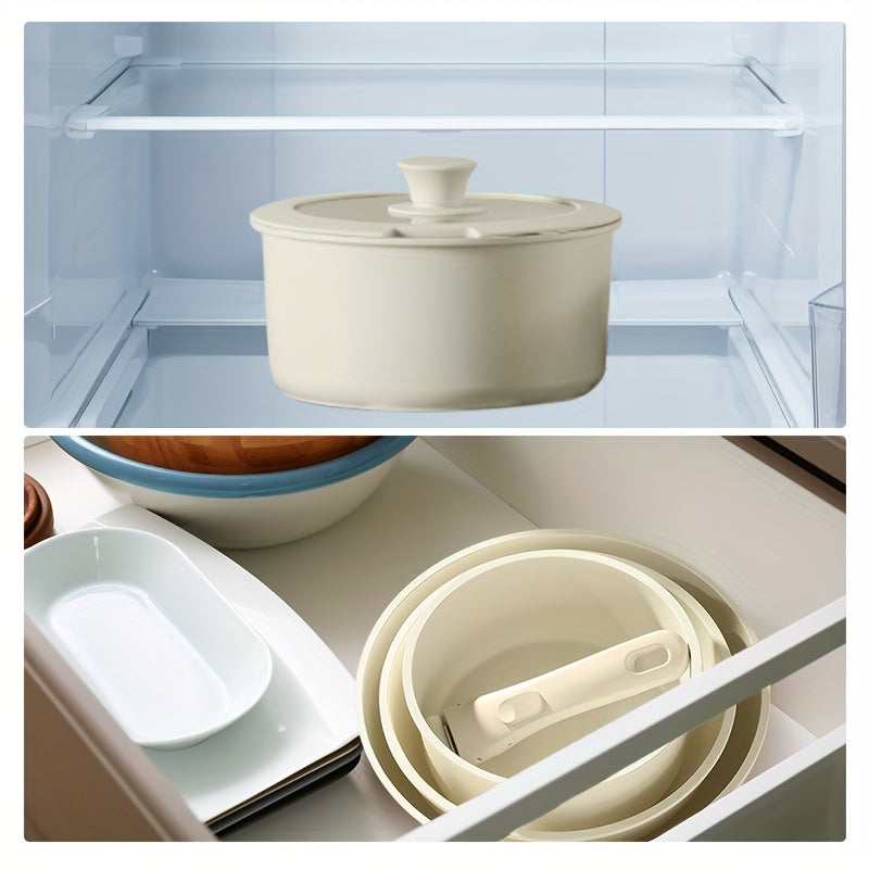 8-Piece Non-Stick Aluminum Cookware Set White Induction Safe Space-Saving