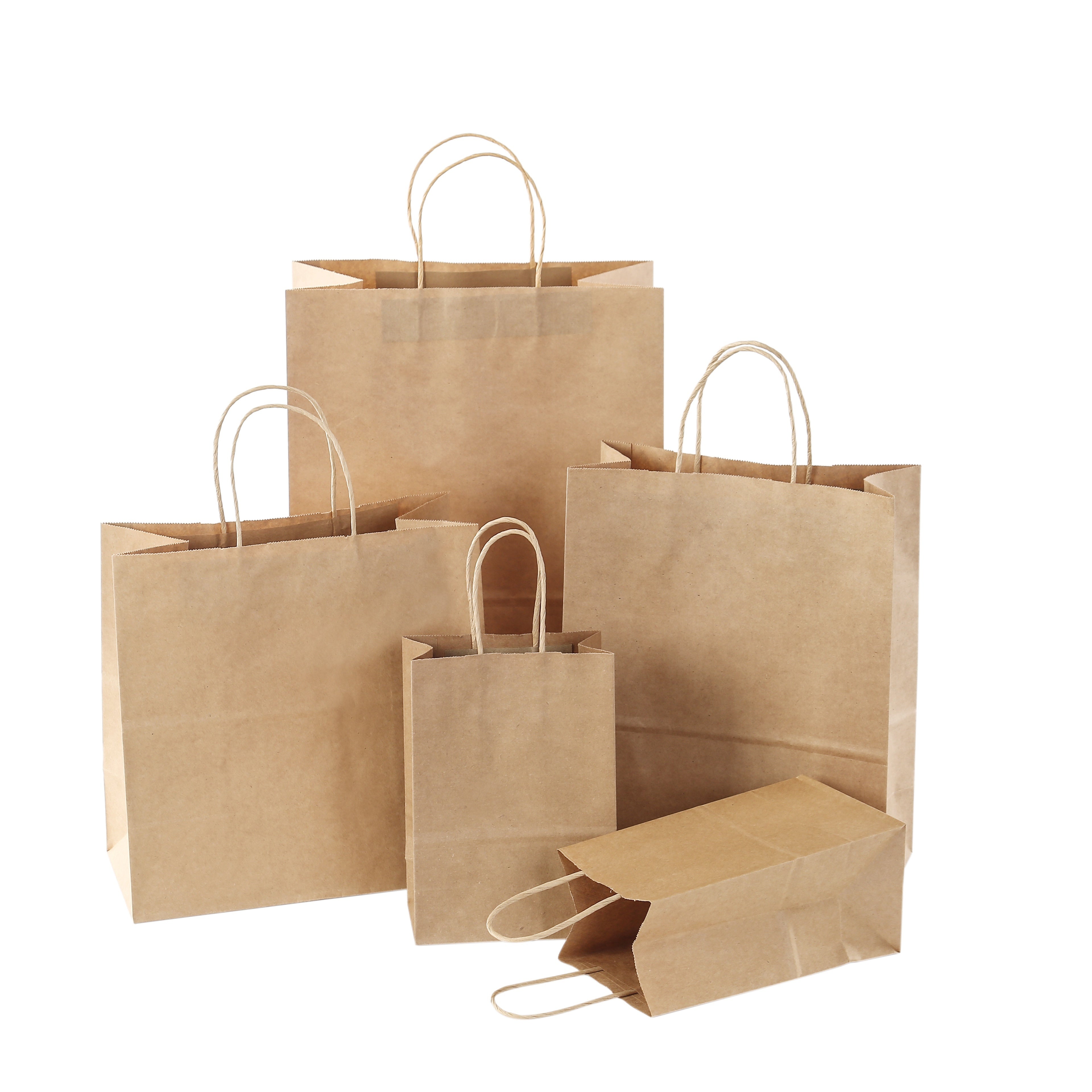 100pcs Brown Kraft Paper Bags with Twine Handles for Shopping and Gifts