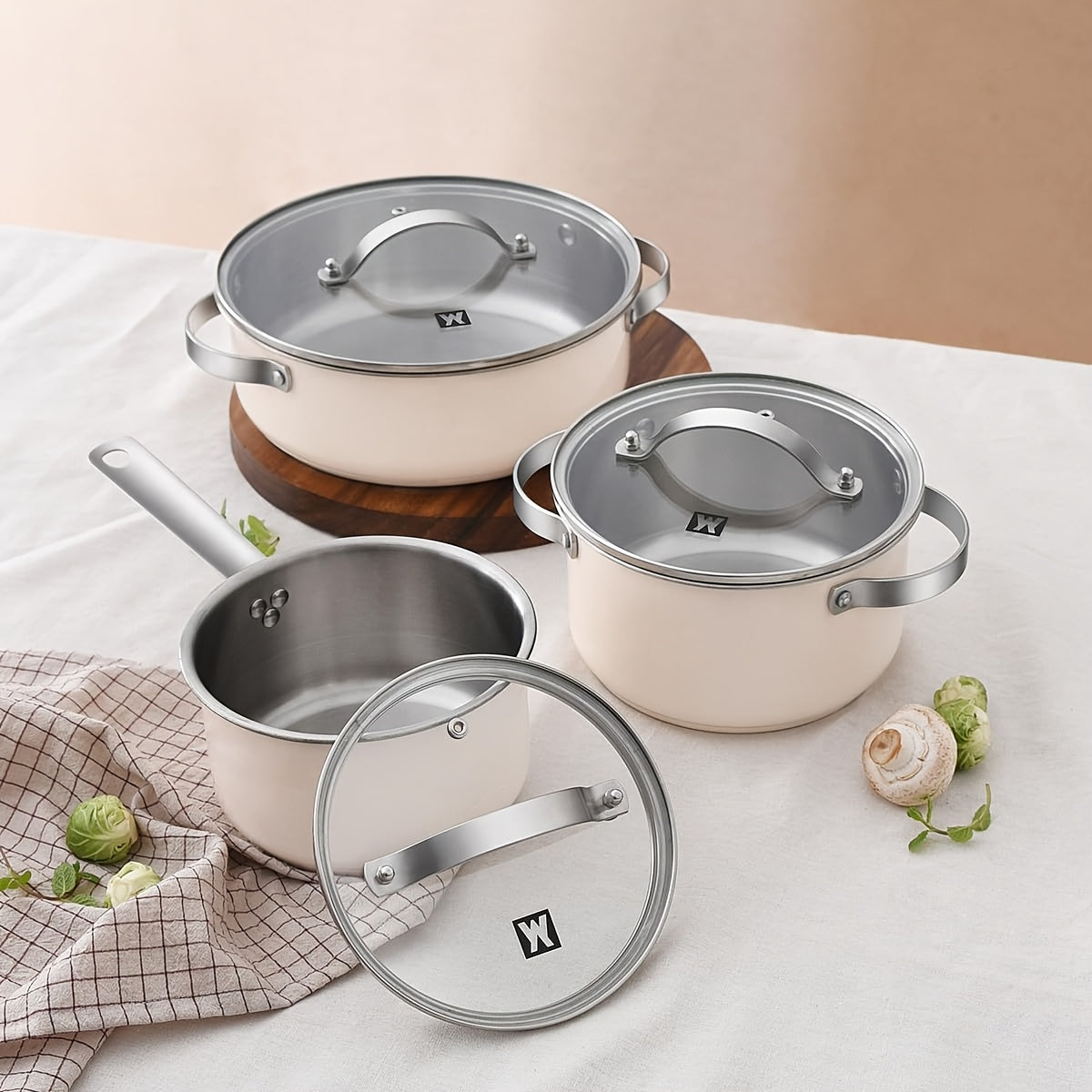 Stainless Steel Cookware Set with Ceramic Finish for Induction and Electric Stoves