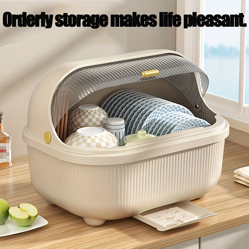 Large Capacity Kitchen Storage Box Plastic Dish Rack Organizer Dustproof