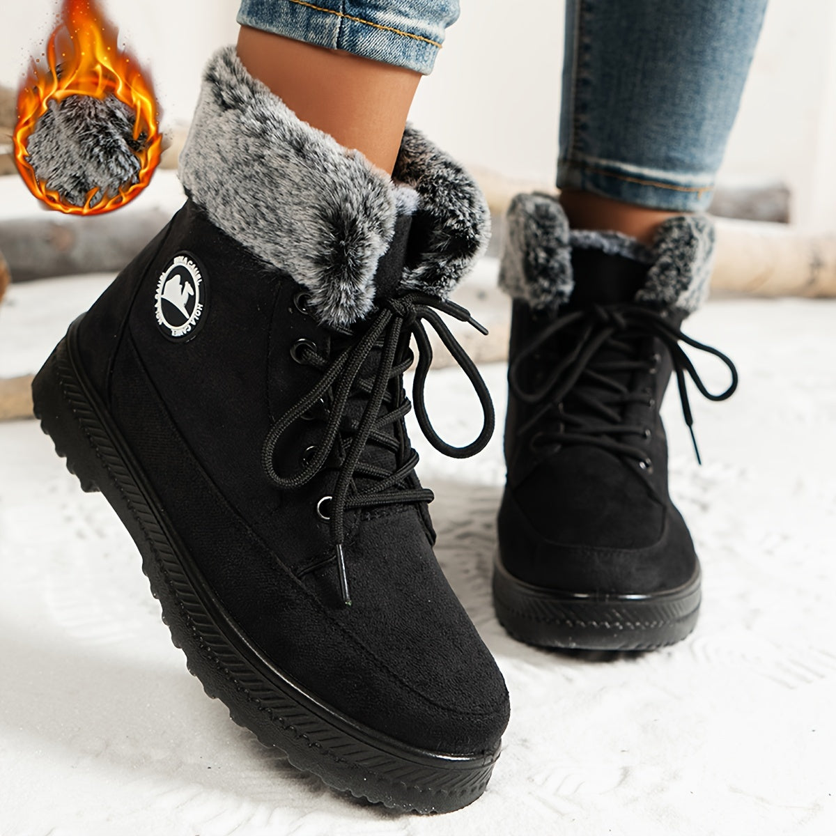Women's Winter Fleece-Lined High-Top Sneakers Casual Lace-Up Boots