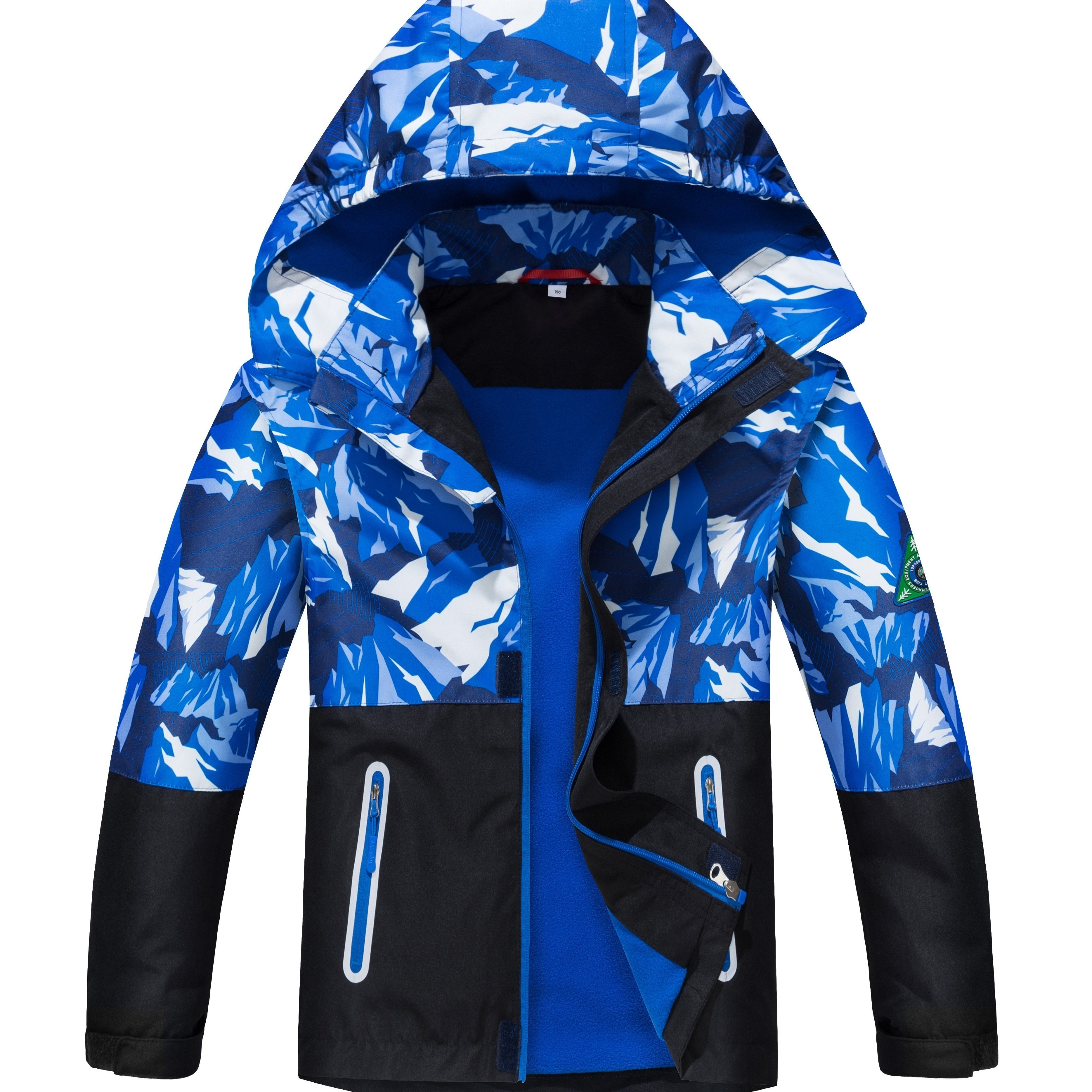 Детский камуфляжный дождевик с съемным капюшоном, флисовая подкладка, водонепроницаемый, легкий